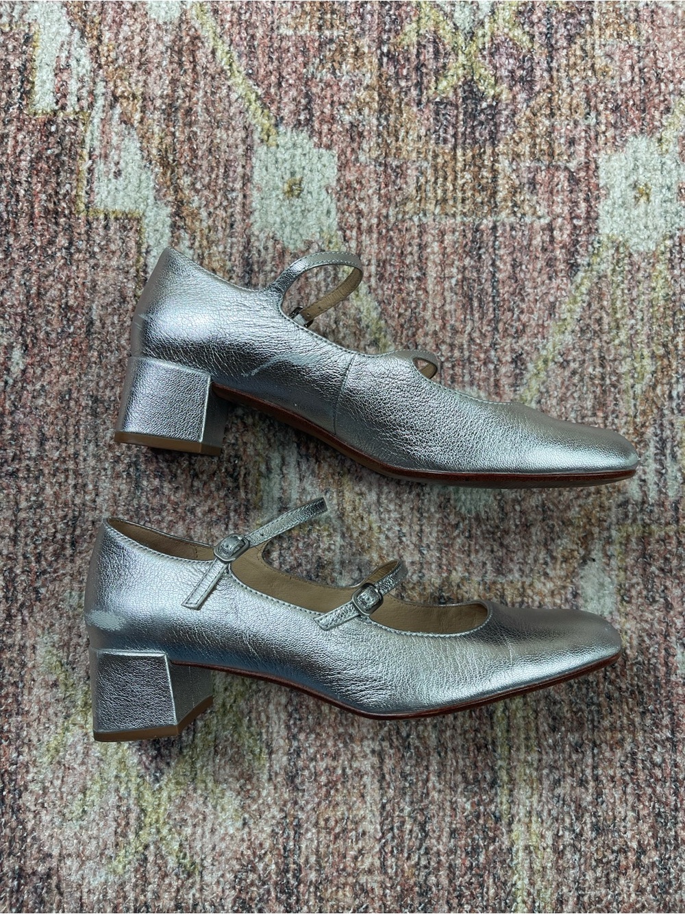 Madewell Nettie Heeled Mary Jane Ballet Flats Metallic Silver Size 8.5 - Picture 3 of 8